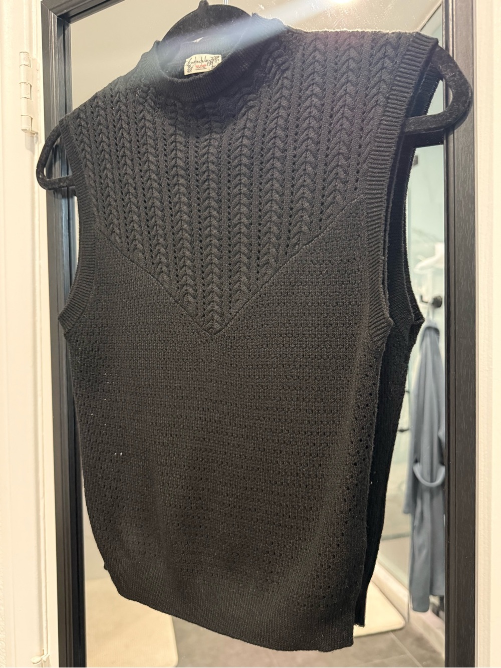 Free People Black Cable-Knit Sleeveless Mock Neck